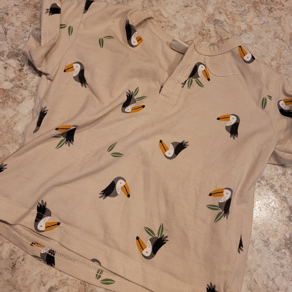 Cream Toucan Print Short Sleeve Tee for Kids
